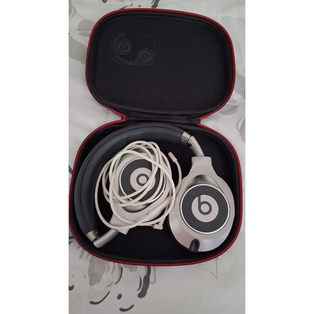 Beats Executive Over-Ear Wired Headphones Silver Black w/ Hard Case & Cable